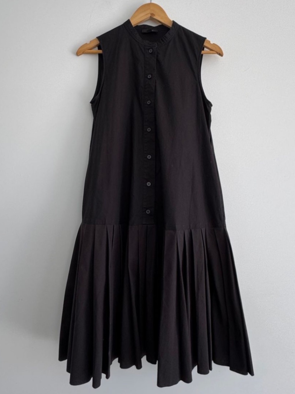 COS Black Sleeveless Midi Dress — Button-Up, Dropped waist/Pleated Skirt - Sz 14